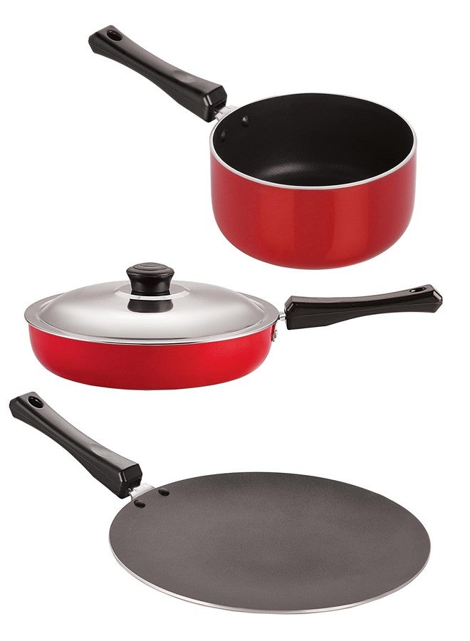 NIRLON Kitchen Non Stick Cookware Sets Combo Offer Heavy Thick Body Cooking Concave Tawa, Fry Pan, Sauce Pan Premium Quality Utensils - non sticky PTFE PFOA Free Coating with best Performance Multipurpose Round Chef Pots & Pans set